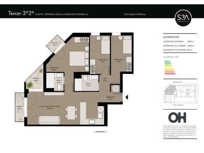 Venta Piso Sant Sadurní d'Anoia. Piso de tres habitaciones en Pasaje CIUTADELLA 10. Buen estado tercera planta con balcón